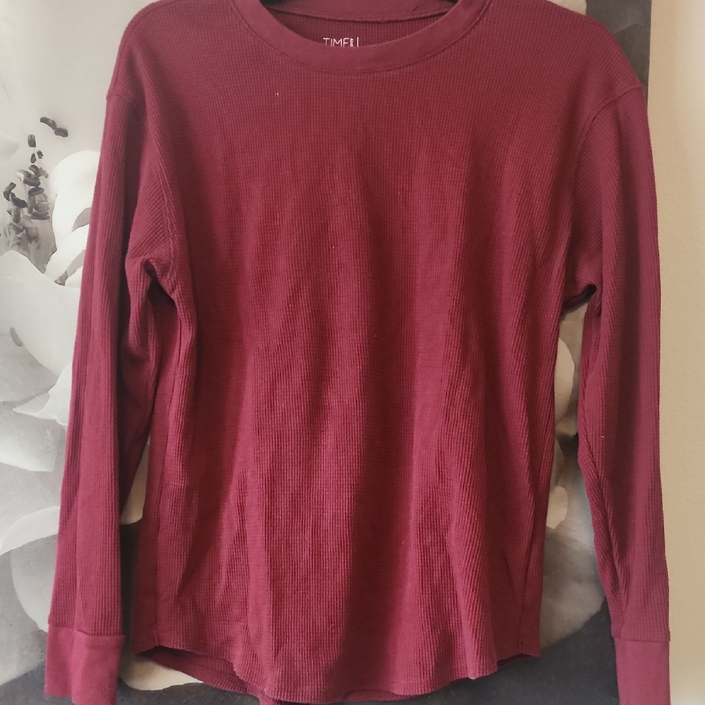 Time and Tru Maroon Ribbed Long Sleeve Top